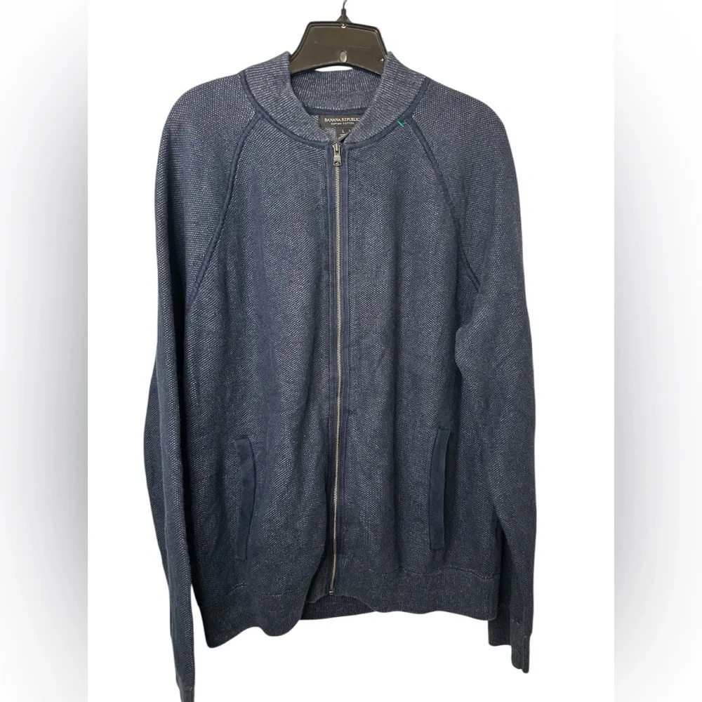 Banana Republic Supima Cotton Blue Zip Cardigan Sweater Jacket Large NWOT Black